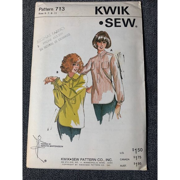 Kwik Sew Misses Blouse Sewing Pattern sz 5-11 713 - uncut - Picture 7 of 9